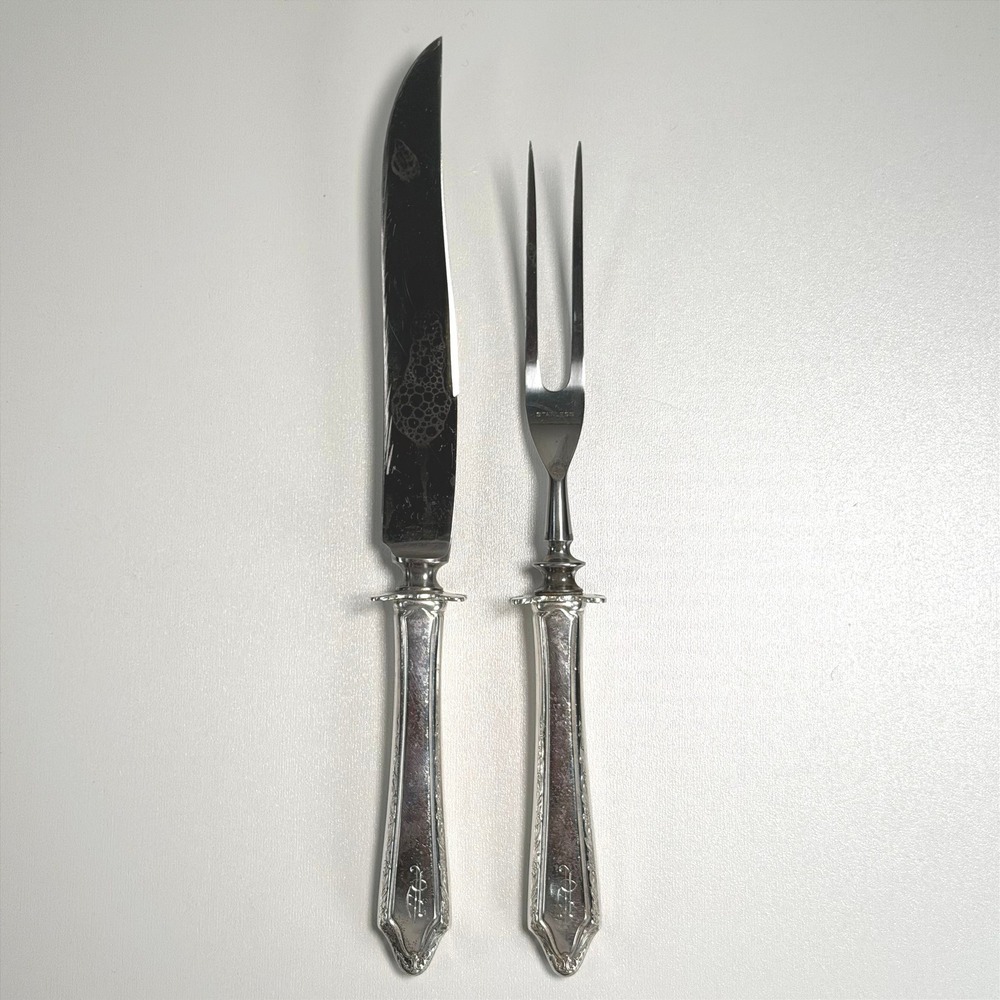 Vintage Antique Carving Set Sterling Silver 1919 Victorian French Old World‎ 12"